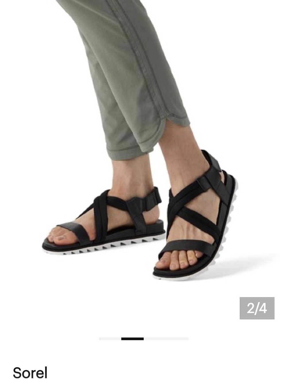 Sorel Black Strappy Sport Sandals with White Tread